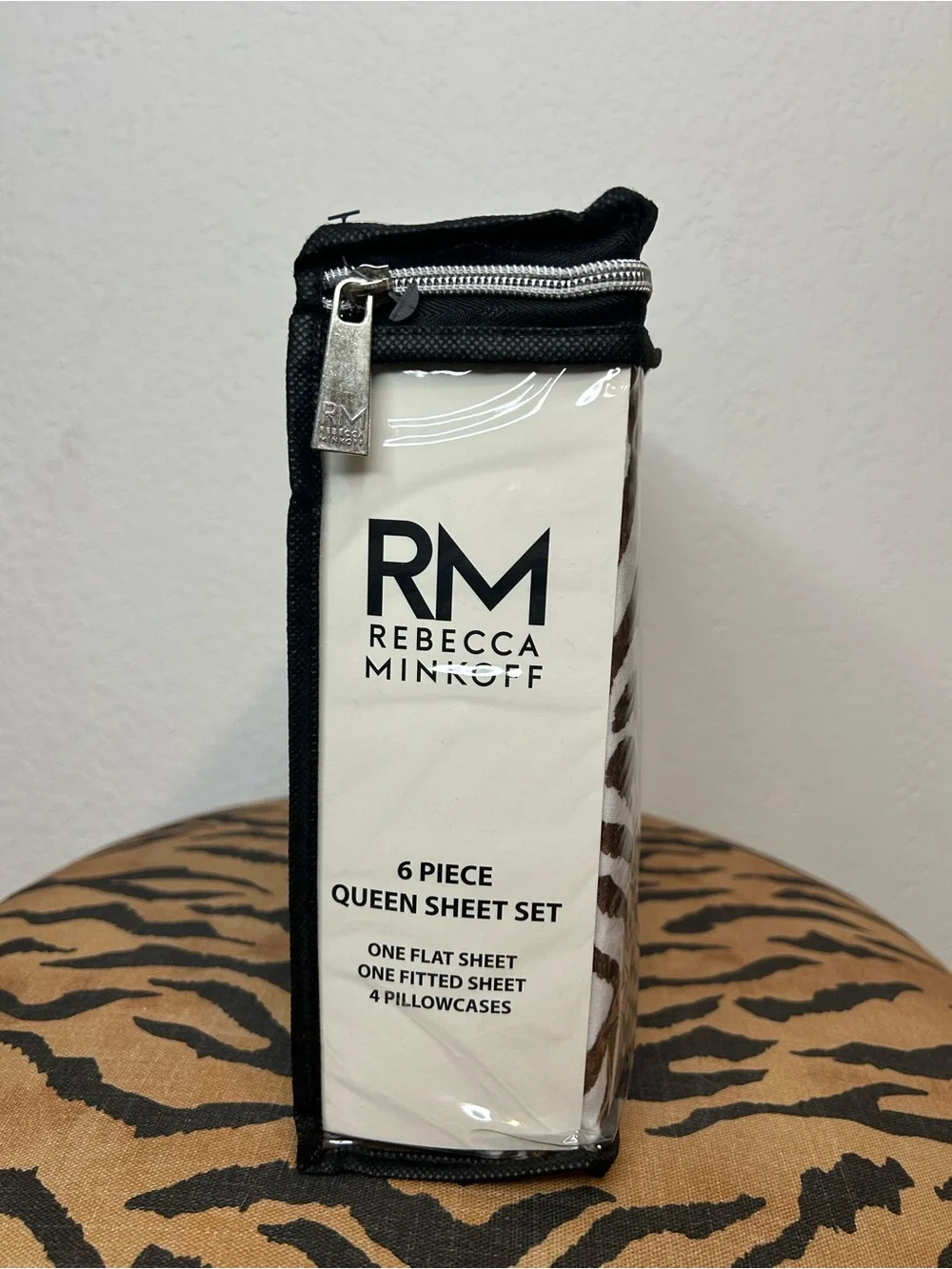 NEW Rebecca Minkoff Brown and White Zebra Print 6-Piece Queen Sheet Set